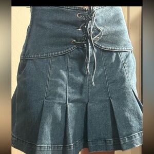 BDG Denim Corset Pleated Mini Skirt | High Waist Lace-Up Y2K Style